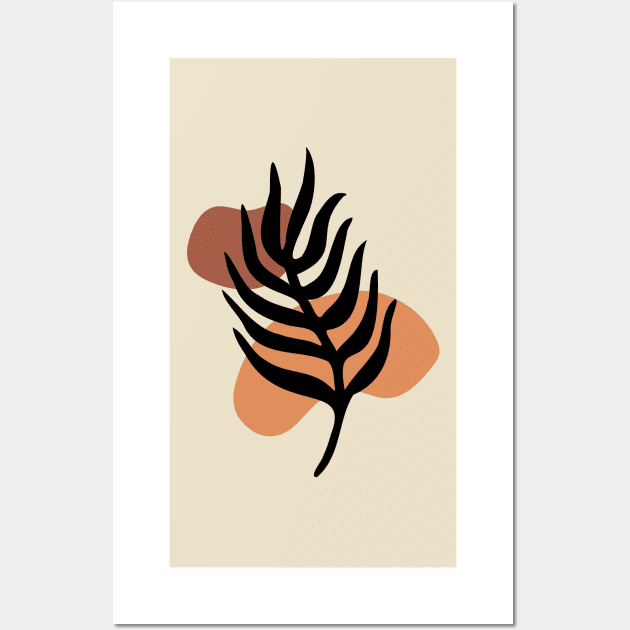 Modern Minimalist Simple Abstract Pastel Pink Black Leaf Art Wall Art by zedonee